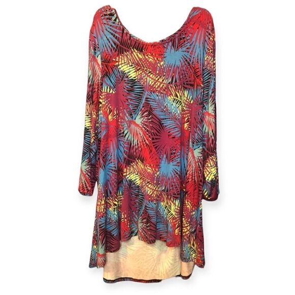 NWT Intro. Stretchy Top Tropical Colors. Palm Leaves Red Yalow Blue Black Sz: 3X - Picture 1 of 4